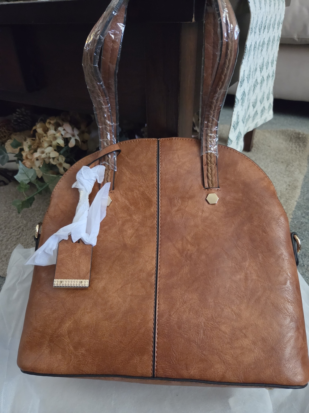 Structured Tan Dome Tote Handbag for Women